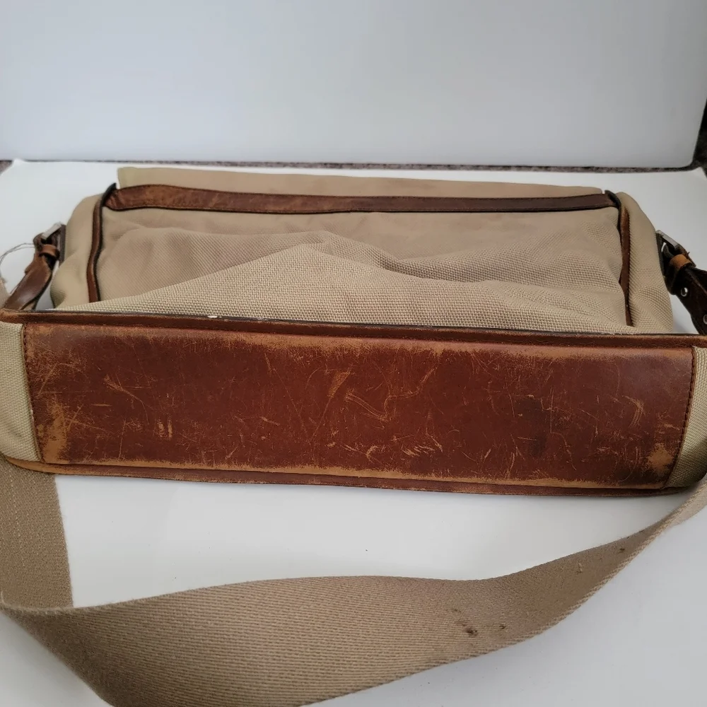 Vintage Bally Laptop Soft Briefcase Beige Nylon Brown Leather Messenger Bag